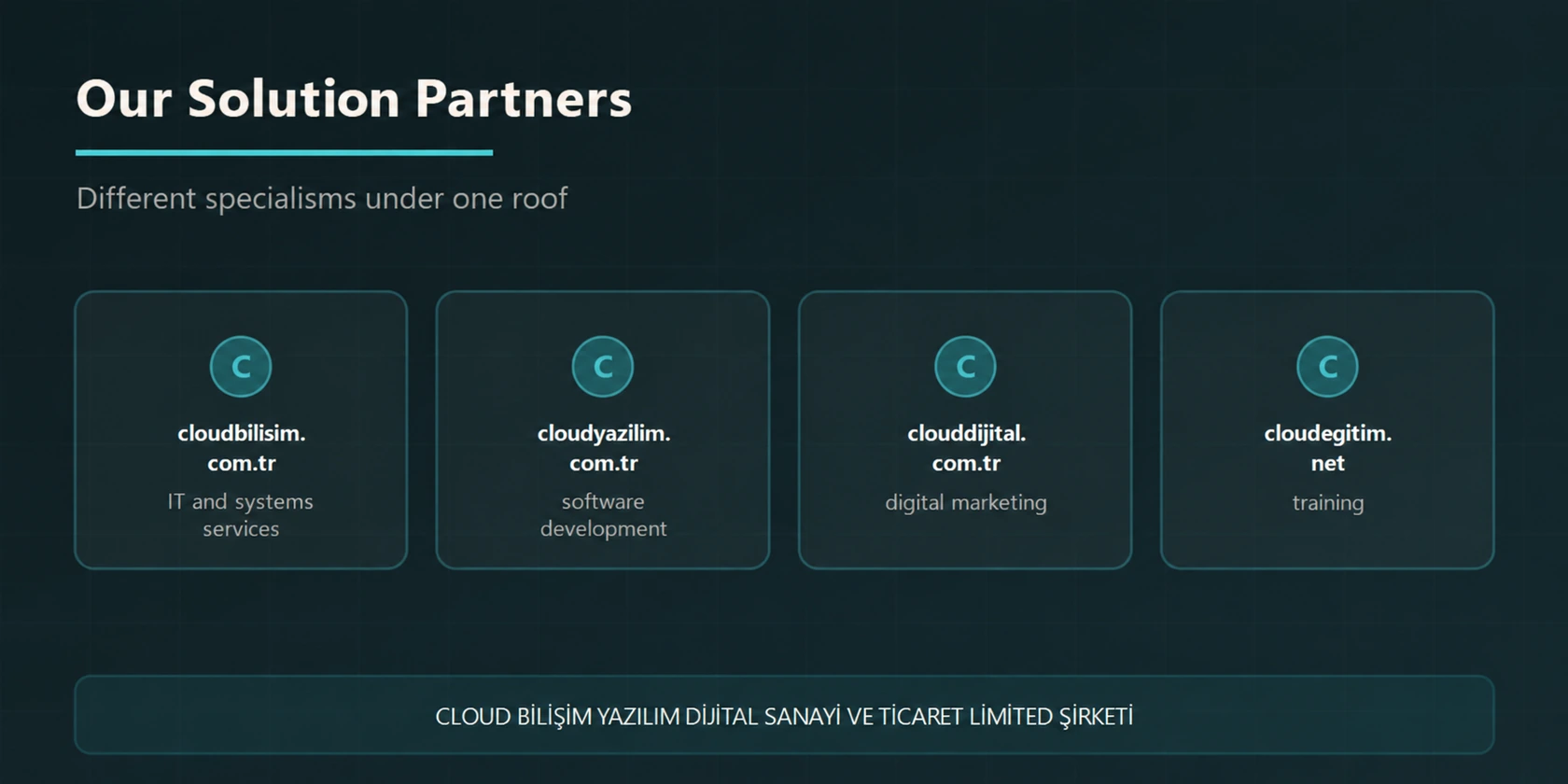 Cloud Bilişim group solution partners for IT, software development, digital marketing and training.